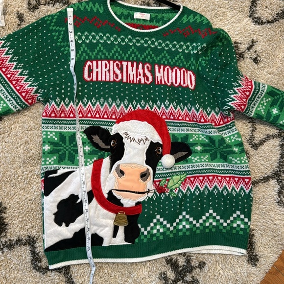 XXL / XL UNISEX UGLY CHRISTMAS π SWEATER MOO COW BELL PLUS SIZE HOLIDAY MOOD - Picture 7 of 8